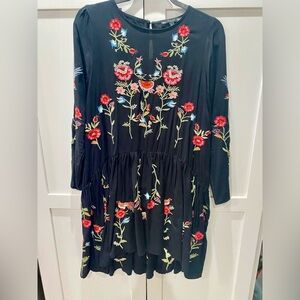 Black Tapered Hem Dress with Hand-Embroidered Detail